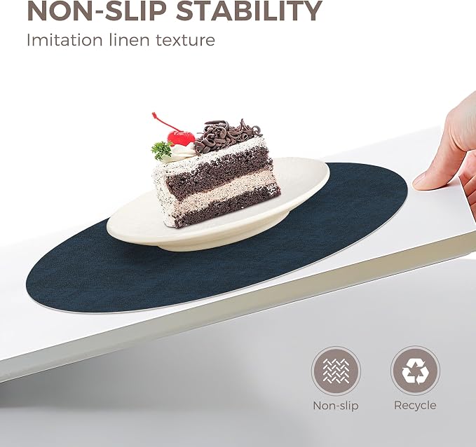 NCUE 13" Faux Leather Round Placemats Set of 6, Reversible Dual-Color | With 3.9" Coasters, 2 mm Vinyl Table Mats, Waterproof Wipeable Heat Resistant, Non-Slip Texture, for Dinner Party Home Decor