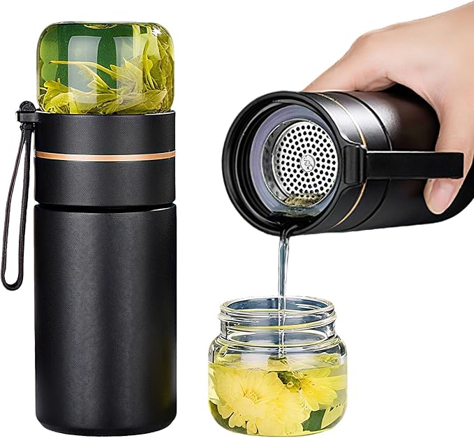 Glass Teapot With Infuser, Travel Tea Mug, Portable Tea Infuser Bottle 15OZ | Loose Tea Cup With Infuser And Lid,Tea Mug With Infuser For Outdoor,Tea Tumbler at Home,Tea Maker for Tea Lovers
