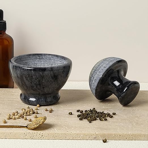 Marble Mortar and Pestle Set for Grinding Herbs Spice Pills Seeds Guacamole Garlic and Ginger Stone Grinder Seasoning Crusher Elegant and Cute Kitchen Tools