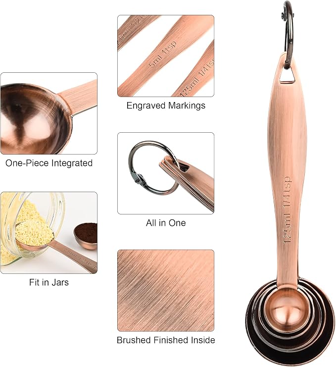 Measuring Cups and Spoons Set, 12 Pieces Stainless Steel Measuring Cup Set, Metal Copper Measuring Cups Spoons, Dry & Liquid Kitchen Measure Cup Spoon & Leveler & Measure Equivalents