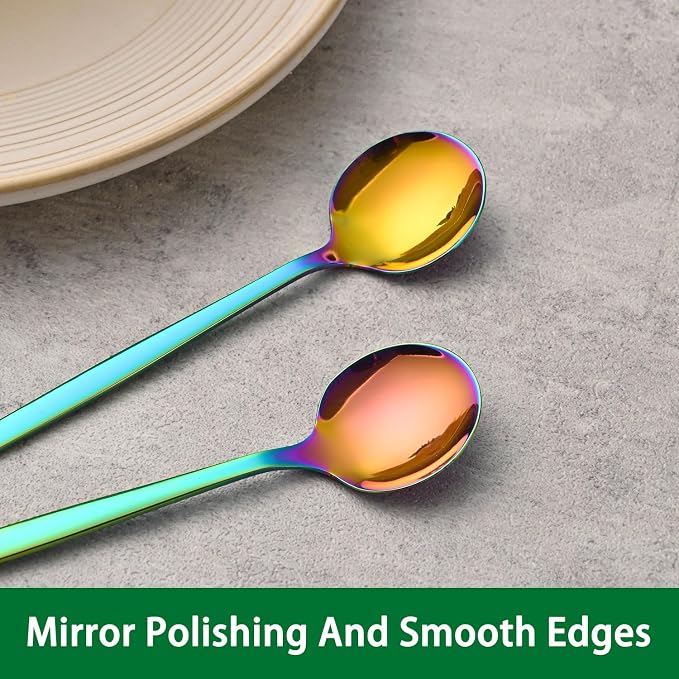 5.1 Inch Coffee & Tea Spoons Set,6 Pieces Rainbow Stainless Steel Espresso Spoon,Colorful Cute Small Spoons For Dessert Coffee