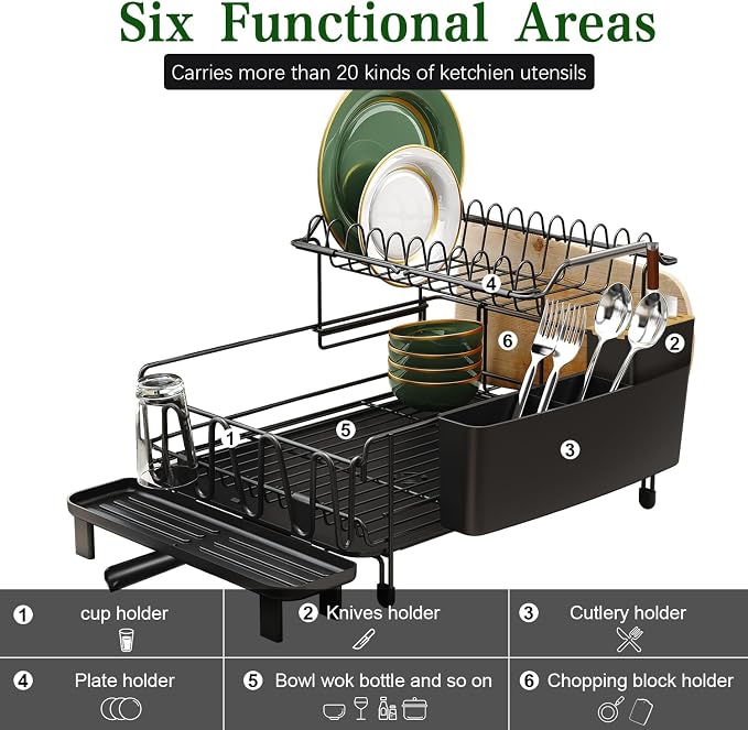 Runnatal Large Dish Drying Rack with Drainboard Set, Stainless Steel Detachable 2-in-1 Large-Capacity 2-Tier Over The Sink Anti-Rust Dish Rack and Dish Drainer for Kitchen Counter | 2 Tier Extendable Stainless Steel Dish Rack Used in Sink & Kitchen Cou...