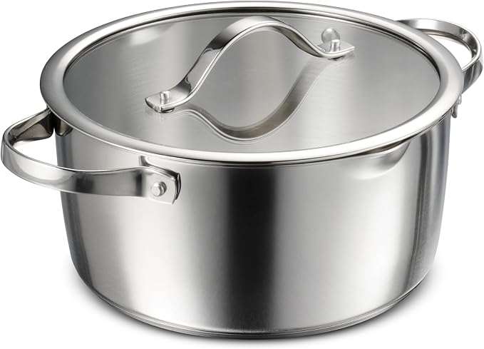 Tramontina Tempo Tri-Ply Base Stainless Steel 5-Qt Dutch Oven Pot with Lid | Induction-Ready, Oven-Safe, Dishwasher-Safe
