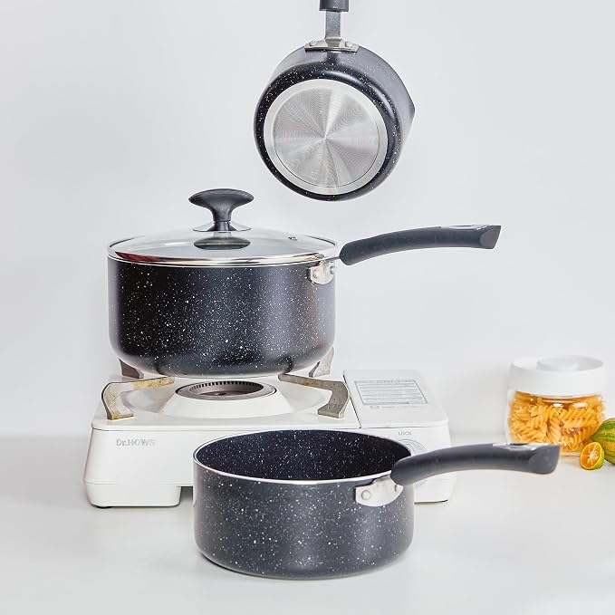Nonstick Saucepan Set - 3-Pieces Pot Set 1 Quart & 2 Quart & 3 Quart,Ultra Non Stick Sauce Pan Small Pot with Glass Lid,Great for Home Kitchen Restaurant,Black