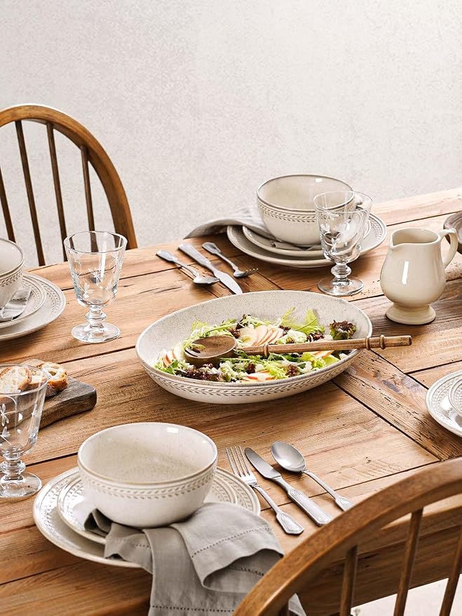 LE TAUCI Ceramic Serving Bowls Set of 2, Large Oval Serving Dishes for Entertaining, 13.5 & 14.6 Inch Salad Bowl for Kitchen Counter, Fruit Bowl, Pasta Bowls, Microwave and Dishwasher Safe - Birch