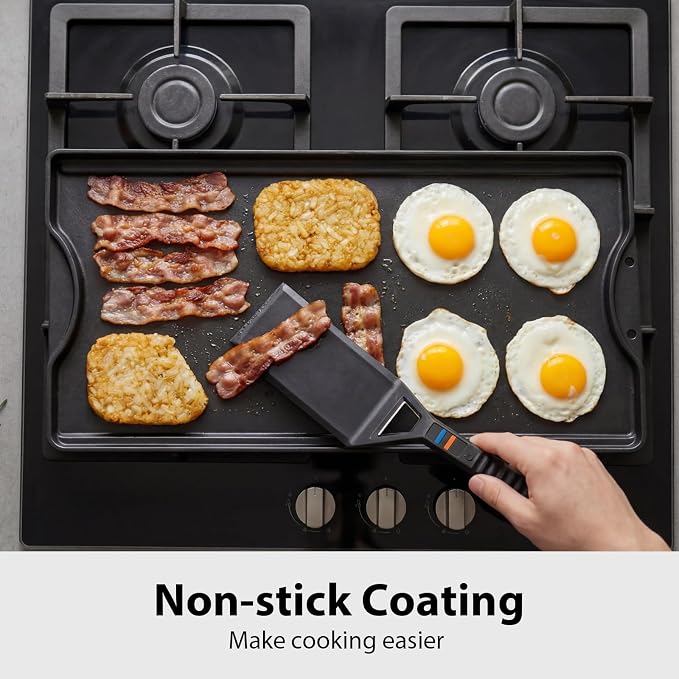 Utheer Reversible Griddle Kit, 19.5 x 10.5 Inch Ceramic Cast Iron Flat Top | Includes 5-piece scratch-safe nylon tools, double-sided cooking surface for stovetop, gas grill, BBQ and camping
