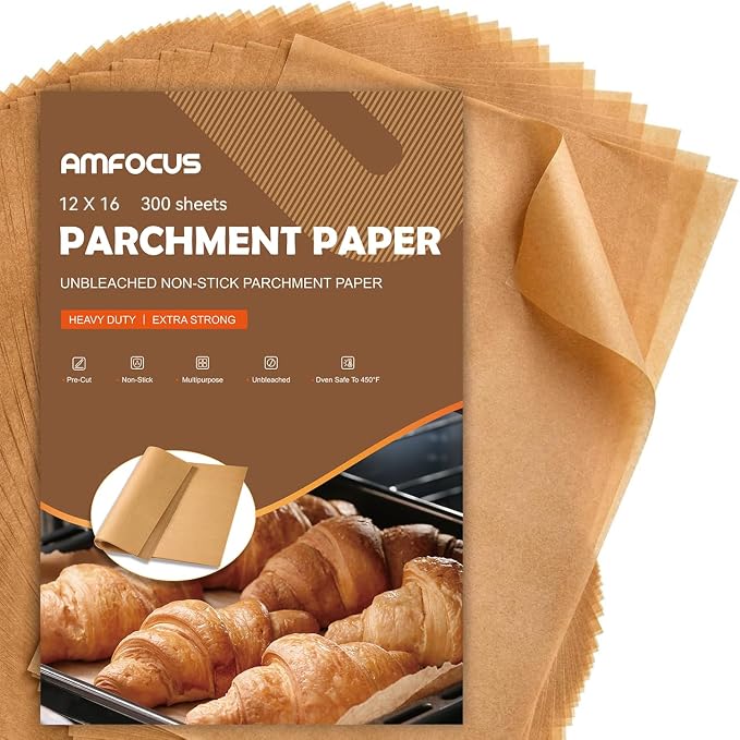 300 PCS Parchment Paper Sheets for Baking -12x16 Inches Precut Parchment Sheets, Non-Stick Unbleached Baking Paper Liners for Oven, Air Fryer, Baking Bread, Cakes, Cookies