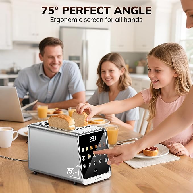 Keenstone Toaster 2 Slice, Digital Smart Toaster with TouchScreen | Dual Control Panel, Single Slot Toasting, Timer, Reheat & Defrost for Bagels, Bread, Waffles, Stainless Steel