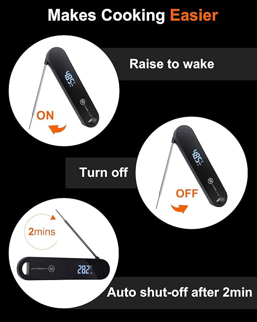Charmline Meat Thermometer | 180° Auto-Rotating LED Display, 0.5-Second Read, Dual-battery Design, IP67 Waterproof and Dustproof