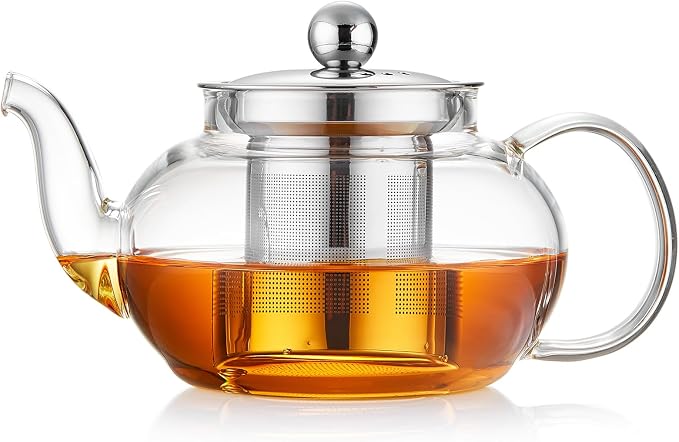 Glass Teapot with Removable Infuser, 20 oz/600ml Glass Tea Pot Small Borosilicate Tea Steeper Kettle with Loose Leaf Tea Strainer For Flower Blooming Tea, ClearTea Maker Pitcher
