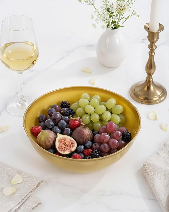 bUCLA 50 Pack Gold Plastic Serving Bowls - 24oz Disposable Bowls for Salad, Cereal, Dessert, Fruit, Chip & Soup - Ideal for Wedding & Party