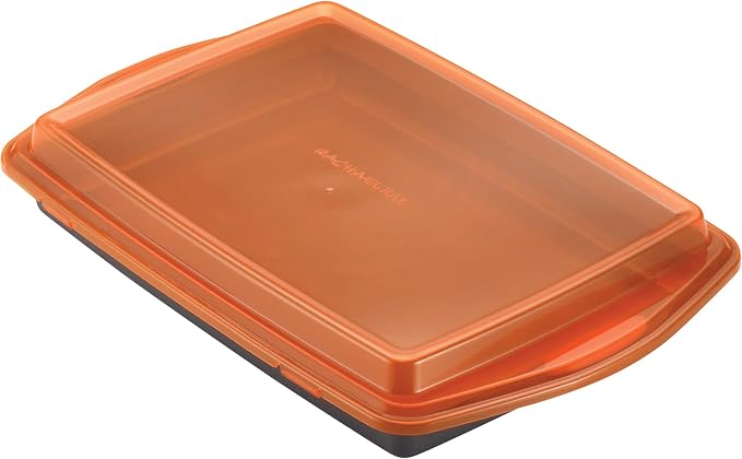 Rachael Ray Bakeware, Nonstick Baking / Cake Pan With Lid and Grips, Rectangle - 9 Inch x 13 Inch, Gray | Oven Safe to 500°F, Dishwasher Safe, Grips for Easy Handling, Great For Lasagna and Casseroles, in Gray