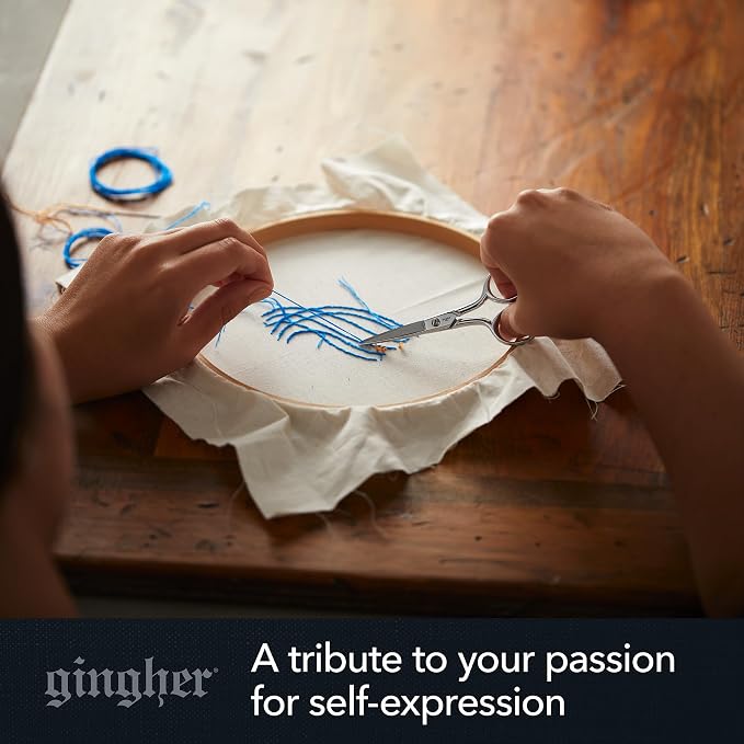 Gingher 4" Straight Embroidery Scissors to Cut Fabric & Needlework | Precise Cutting Craft Scissors, Hand-Finished Forged Steel Blades & Loop Handles for Right & Left-Handed Use, Leather Sheath
