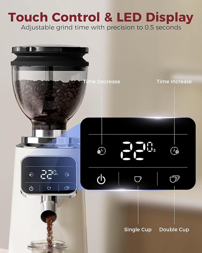 Tuni G3 Commercial 64mm Flat Burr Coffee Grinder, 100 Grind Settings, Ivory | Electric Espresso Grinder with Single Dose, Anti-Static Tech, All-Metal Stainless Steel Body for Drip/Cold Brew/French Press