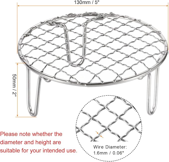 HARFINGTON Round Cooking Rack 5-inch Stainless Steel Cross Wire Barbecue Grill Net with 50mm Legs for Cooking Baking Steaming BBQ