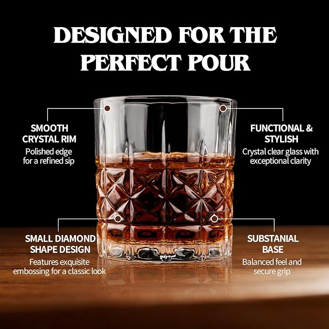 Moretoes Drinking Glasses, 12 Piece Crystal Glass Cups | Mixed Glassware Set, 6 Crystal Old Fashioned 10oz and 6 Highballs Glasses, Great for Cocktail, Whisky and Other Beverages