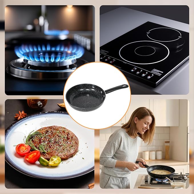 Nonstick Frying Pan 9 Inch Induction Skillet, Non Stick Metal Cookware with Heat Resistant Handle, Omelet Pan for Gas Ceramic Electric Stove, Scratch Resistant Kitchen Pan