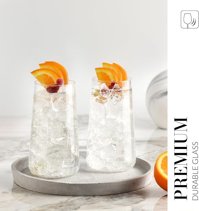 Krosno Water Glasses Set of 4, 20.3 oz, Infinity Collection | Highball Drinking Glasses, Lead-Free Crystal Glassware, Tapered Juice Glasses, Water Coctails Glass Set, Dishwasher Safe