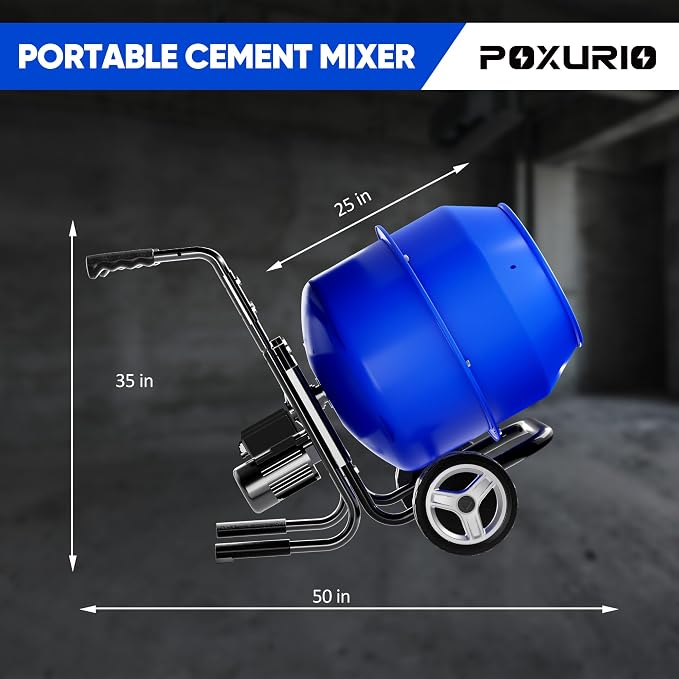 140L Electric Cement Mixer With a Bracket, 5.3 Cubic Ft. 750W 1HP Portable Concrete Mixer Machine with Stand And Wheels for Stucco, Mortar, Seeds, Blue-2026 Upgraded