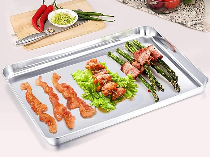 TeamFar Baking Sheet Pan, Cookie Sheet Set of 2, 16" & 12.4" | Stainless Steel Baking Pan Tray Set, Non Toxic & Healthy, Mirror Finish & Rust Resistant, Easy Clean & Dishwasher Safe