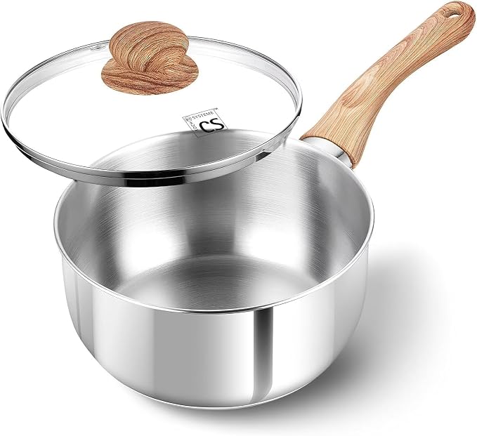 KOCH SYSTEME CS 2 Quart Sauce Pan with Lid, 18/10 Stailess Steel Sauce Pan with Heat-resistant Bakelite Handle, Stainless Steel Pot with Lid, Triply Steel Sauce Pan with Lid, Induction Compatible