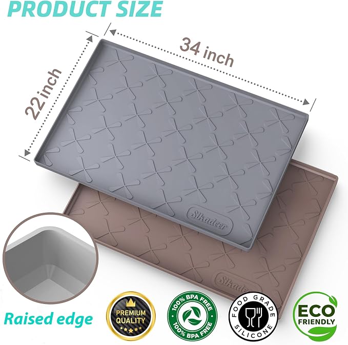 Waterproof Under Sink Mat 34" x 22", Silicone Mat Kitchen liner | BPA-Free Silicone Mat with Raised Lip Protects Cabinets from Leaks, Versatile Home Organizer for Bathroom, Pets, Boots, Floor