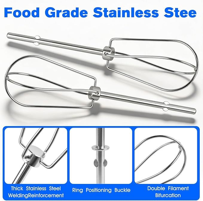 W10490648 Hand Mixer Beaters for KitchenAid, Stainless Steel Turbo Beaters, 2 Pack | Compatible with KitchenAid Mixer Replacement KHM2B AP5644233 PS4082859 Parts