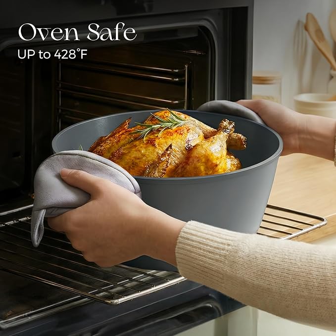 PRICUSIS Ceramic Nonstick Stock Pot with Silicone Rim Glass Lid, 4.5/7 QT Soup Pot Casserole, Cooking Pot, Induction Compatible, Dishwasher & Oven Safe, Ideal for Pasta, Bake & Stews, Blueberry Gray