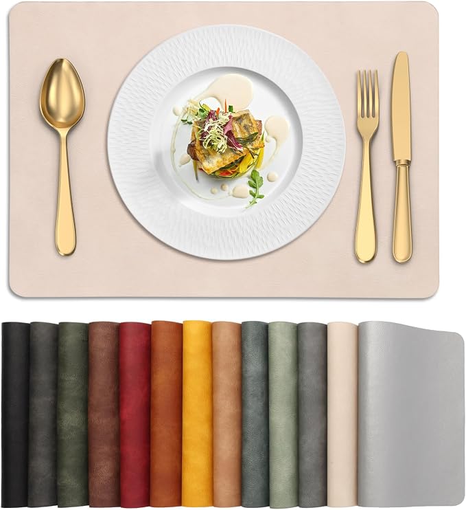 UnivoColors Placemats,Heat Resistant Placemats Set of 4 Washable 12 x 17 Inch,Waterproof Table Mats,Wipeable Pu Place Mats for Kitchen,Dining Room.Beige