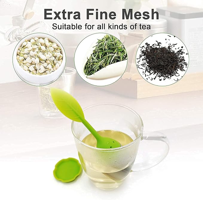 4Leaf Silicone Tea Infusers - 4 Pack Extra Fine Mesh Loose Leaf or Herbal Tea Filter Steeper with Silicone Lids