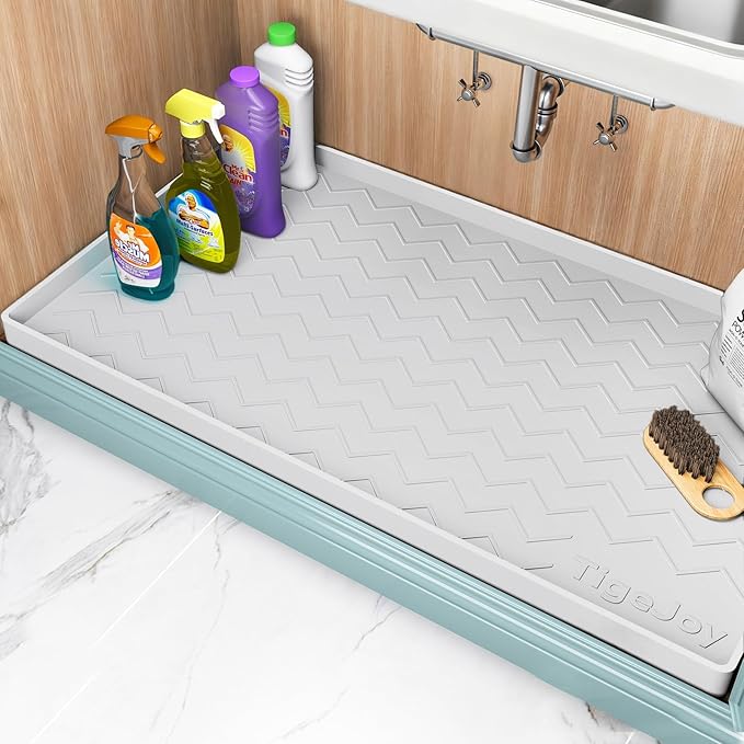 TigeJoy Under Sink Mats for Kitchen Waterproof 22" x 19", Cabinet Liner | Leak-Proof Silicone Mat Sink Protector, Kitchen Essentials Organizer and Storage,Boot or Shoe Tray, Pet Feeding Mat