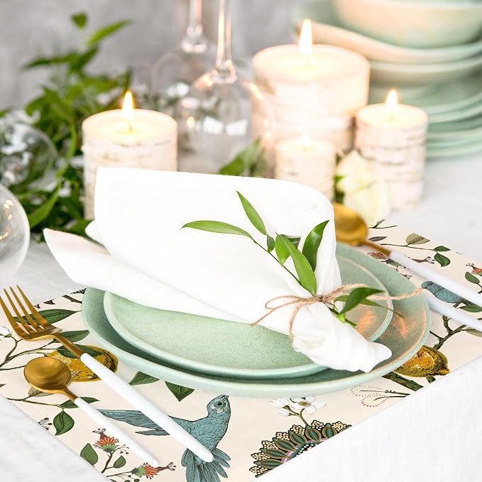 AnyDesign 50 Pack Blue Bird Paper Place Mats Fresh Lemon Tree Disposable Placemat 11 x 17 Inch Vintage Decorative Paper Table Mats for Dinner Table Setting Wedding Birthday Party Supplies