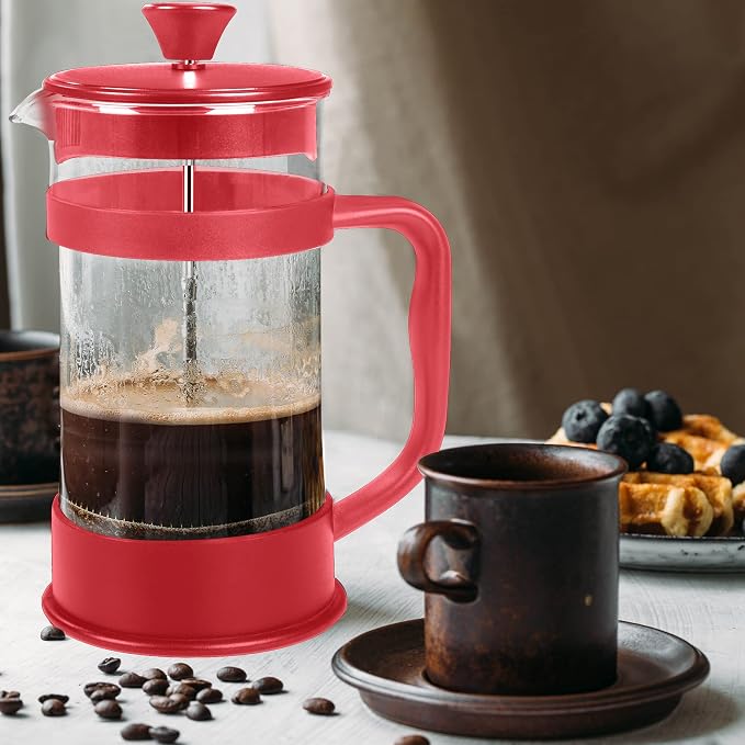Utopia Kitchen Borosilicate Glass French Press Coffee Maker 12 Oz, Red | Heat-Resistant Cafetiere & Tea Maker, Thickened Glass Coffee Press for Travel and Camping