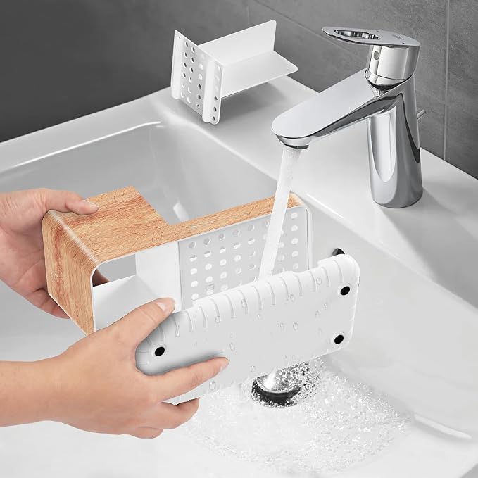 Toothbrush Holders for Bathrooms Countertop Organizer (Wood Grain) | Easy To Clean, Drainage, Non-Slip, Detachable, Kids Electric Toothbrush and Toothpaste Holder
