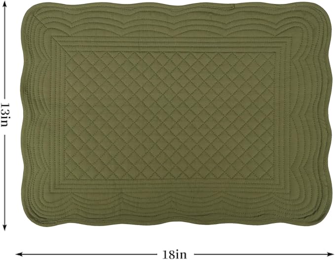 Quilted Placemats Set of 4 18"X13" Cotton Placemats Washable Cloth Table Mats for Kitchen Table (Green)