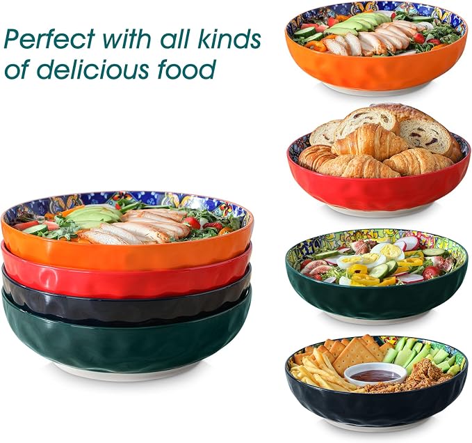 vancasso Large Serving Bowls,78 Oz Salad Bowls Set of 2,Serving Dishes-Red | Bohemian Decorative Bowls for Salad, Fruit, Pasta and Dinner, Serving Dishes Set for Party, Dishwasher & Microwave Safe