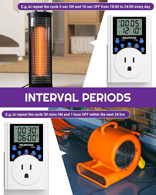 NEARPOW Programmable Digital Timer Outlet, Infinite Cycle, for Electrical | 15A/1800W Heavy Duty, Indoor Multiple Daily Timers, Customized Countdown Alarm, Energy-Saving, Child Lock Protection, 3-Prong