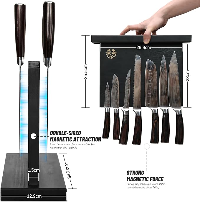 7-Piece Kitchen Knife Set with Magnetic Block - High Carbon Stainless Steel, Hand-Forged, Dishwasher Safe - Professional Knives Set with Block, Versatile Knife Sets for Kitchen