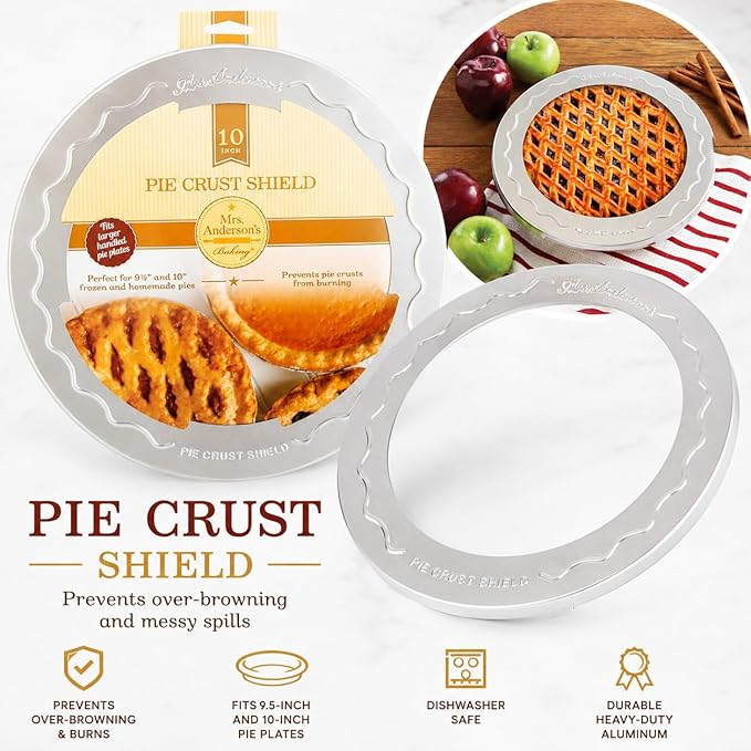 Mrs. Anderson's Baking Pie Crust Protector Shield, Fits 9.5-Inch And 10-Inch Pie Plates, Prevents Over-Browning And Spills
