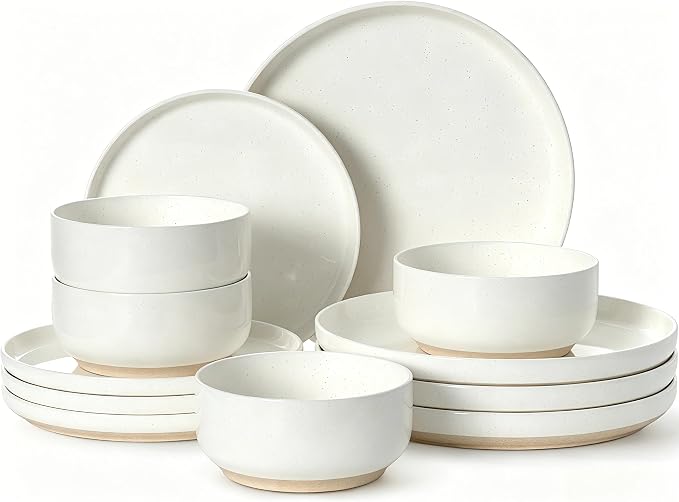 Plates and Bowls Sets, Dinnerware Sets for 4, 12 Pieces Scratch Resistant Dishware Dishes Set, Ceramic Kitchen Dinner Set, Porcelain & Microwave and Dishwasher Safe, Cream White