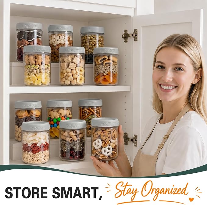 Mason Jars 16 oz with Lids, Yogurt Containers with Lids, Overnight Oats Jar | Parfait Cups with Lids for Oatmeal, Glass Jar with Lid for Storage, Food, Pudding, Sugar, Salad, Snack, Kitchen, Jam, Gray