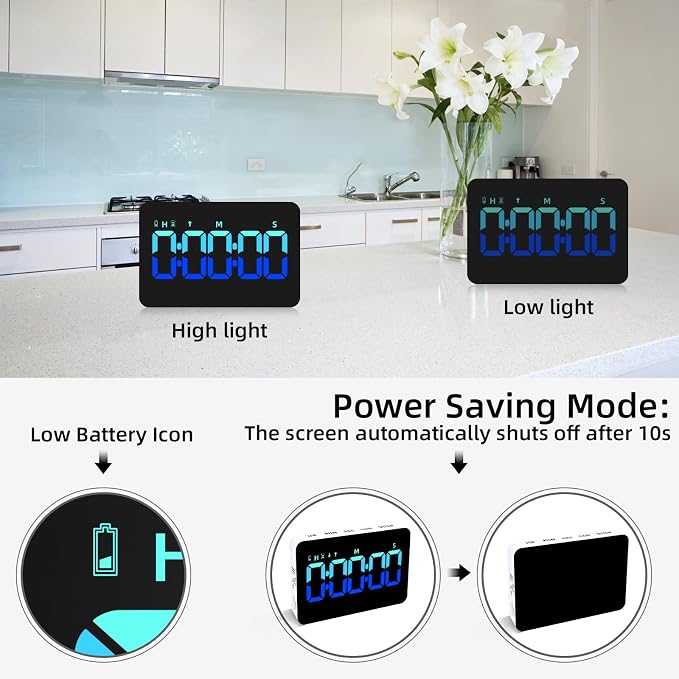 PERSUPER Kitchen Digital Timer, Count Down Up, Rechargeable, Vibration Mode | Adjustable Volume and Brightness LED Display, Time Management Cook, Desk, Kids Adults Study Teaching, Kitchen Gadgets Blue