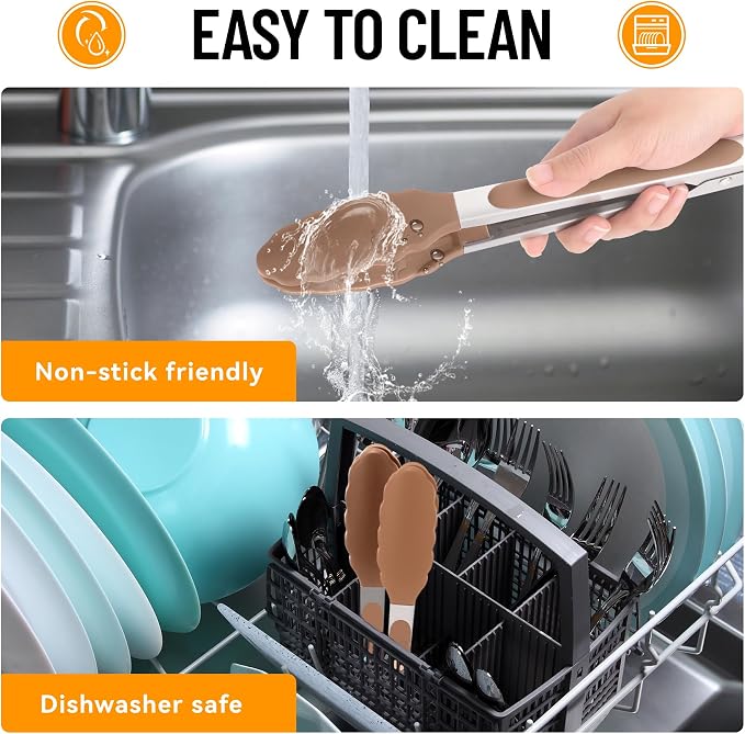 Hotec Silicone Serving Tongs for Cooking 9-Inch Kitchen Tongs with Silicone Tips, Set of 3 (Neutral Color)