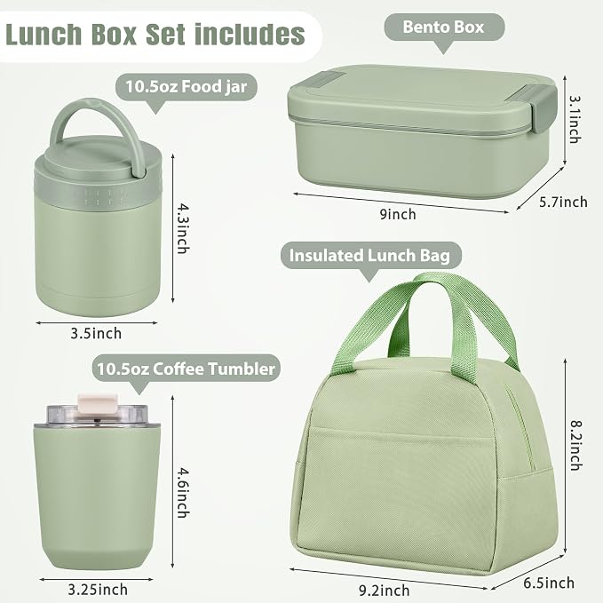 Large Bento Lunch Box Set for Adults Kids Women with 10.5oz Soup Thermo,Coffee Tumblers Men Girls Boys Teenagers Leak-Proof Lunch Food Containers with Lunch Bag