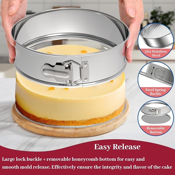 9 Inch Springform Pan 304 Stainless Steel Nonstick Springform Cake Pan with Removable Bottom, Round Spring Form Cheesecake Pans