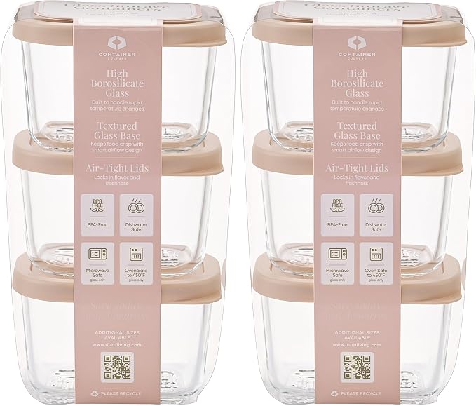Glass Food Storage Containers with Lids — 12 Piece — 10.5 oz Glass with BPA-Free Leakproof Stackable Lids — Microwave, Oven & Dishwasher Safe — Ideal for Meal Prep & More - Cashew Cream