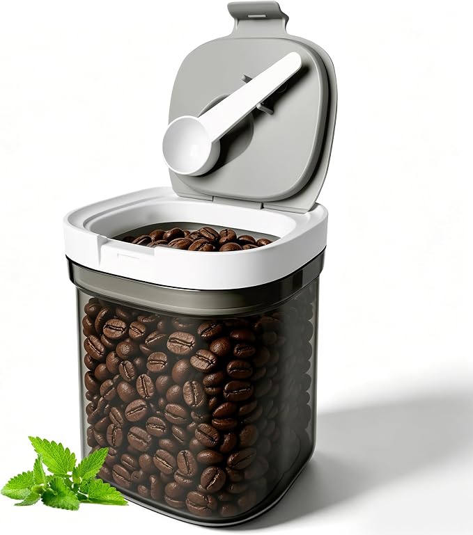 Airtight Coffee Storage Canister Container 15 oz with Magnetic Scoop, Brown Sugar Container Kitchen Food Storage Jar with Spoon for Grounds Coffee, Beans, Tea, Sugar, Flour, Cereal
