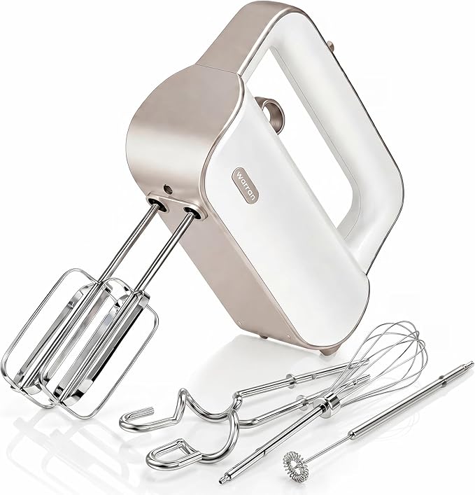 Hand Mixer Electric Handheld, 950W Peak Powerful, UL Certified for Safety | Lightweight Kitchen Mixer, Turbo for Baking, 6-Piece 304 Food-Grade Steel, 2 Beaters + 2 Dough Hooks + Whisk + Milk Frother