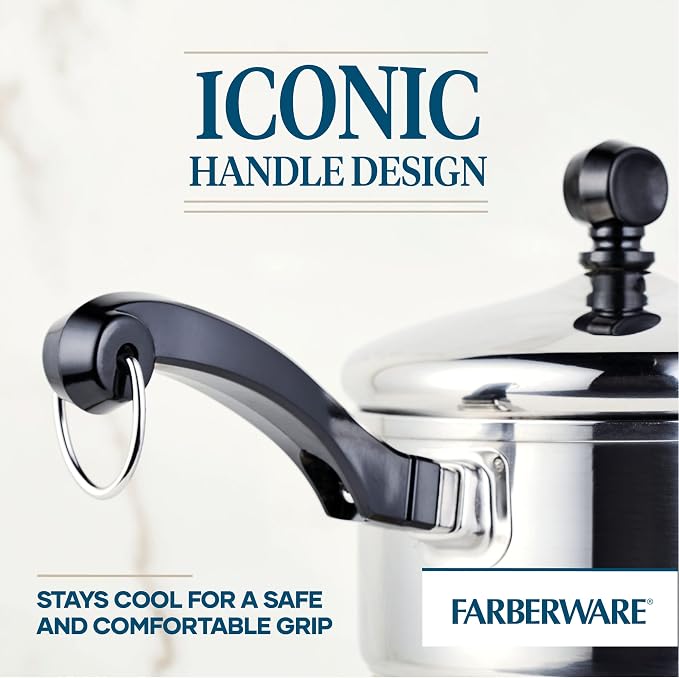 Farberware Classic Series Stainless Steel Straining Sauce Pan with Lid, 1-Quart Small Pot, Silver