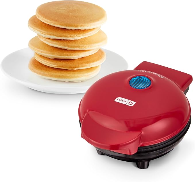 Dash Mini Maker Griddle, 4 Inch Nonstick Cooking Surface, Red | Compact Electric Mini Pancake Maker, Quick Heating, Single Serve Eggs, Hash Browns & Breakfast Sandwiches